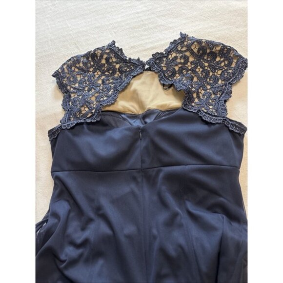 Alex Evenings Navy Metallic Cutout Lace Maxi Gown/Dress Side Ruched Skirt‎ SZ6 - Picture 7 of 11